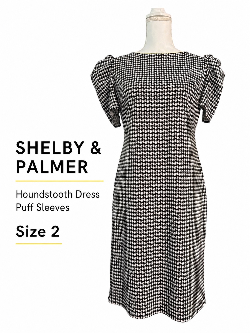 Shelby & Palmer Houndstooth Puff Sleeve Sheath Dress Size 2